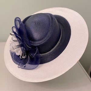 Peggy Ray Fancy Hats of America navy/ white dress hat